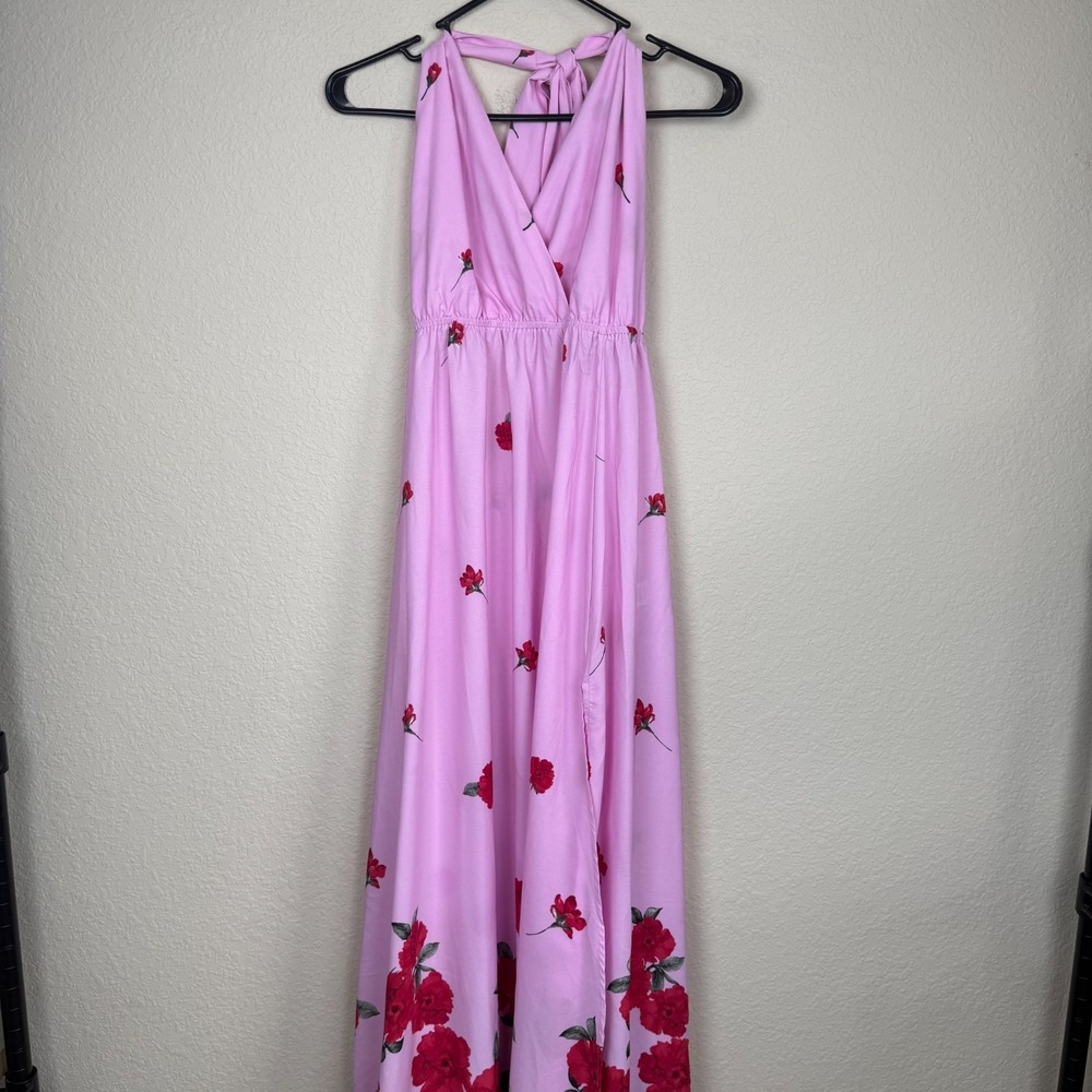 Lulu's Pink Bloom Boldly Floral Convertible Maxi Dress Sz L Romantic Coquette
